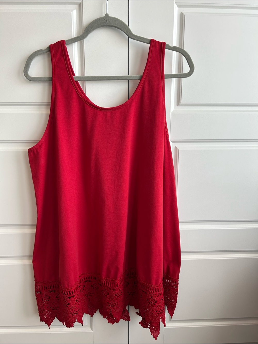 Red Crochet-Hem Boho Tank Top
